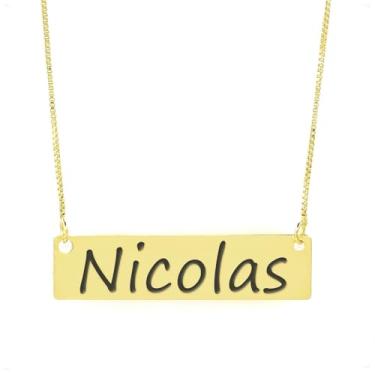 Imagem de Colar Nome Personalizado Chapinha Gravação Nicolas Banhado Ouro 18K - 999004098