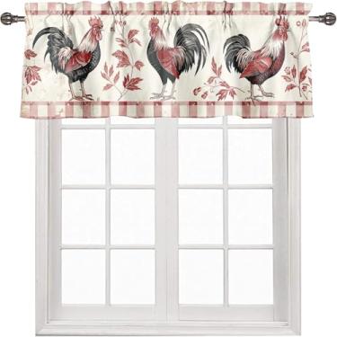 Imagem de Cortina de janela com isolamento térmico de galo de fazenda, rústica, retrô, buffalo, xadrez, animais de fazenda, cortinas com bolso para varão, para sala de estar, banheiro, quarto, cozinha, 137 x 45