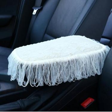 Imagem de MINGZAIQIPEI Capa de apoio de braço com babados de renda, capa de console central para carro, almofada de apoio de braço central macia e fofa para a maioria dos protetores de decoração de carros (13)
