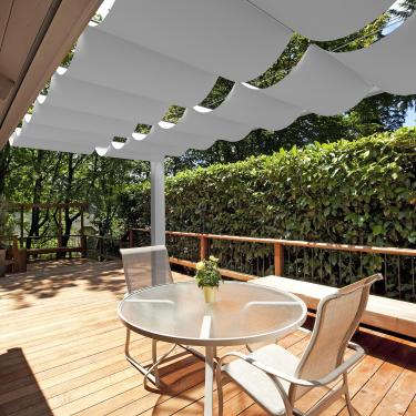 Imagem de E&K — Capa de sombra retrátil cinza claro à prova d 'água para dossel de pérgola Slide on Wire Hung Toldo para toldo de madeira Pergola Pátio Deck