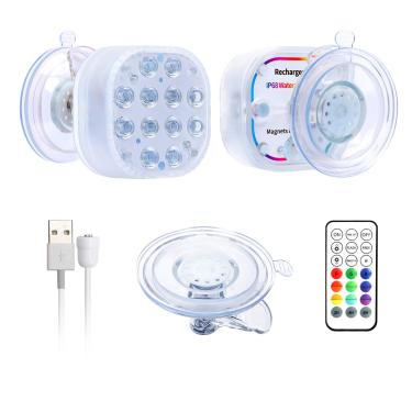 Imagem de Luzes LED submersíveis, luzes de piscina para piscina no solo com ventosas remotas RF, ímã de 2600 mAh, luz de bateria à prova d'água para banheira de hidromassagem acima do solo, fonte de piscina, banheira, decoração de jardim, 2 pacotes