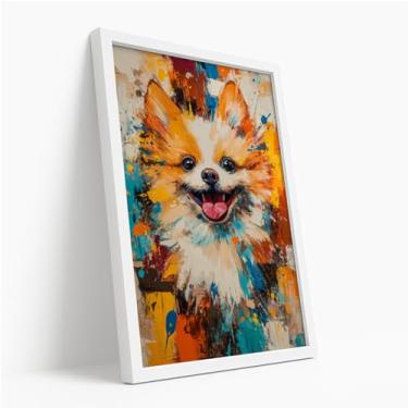 Imagem de Quadro Decorativo Cachorro lulu Da Pomerania Colorido Animado Arte Moderna Spitz Alemão Pintura Pet Alegre Estilo Pop Divertido Estampa Com Moldura