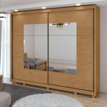 Imagem de Guarda-roupa Casal 2 Portas 6 Gavetas 100% Mdf Toronto com espelho e com Pés Amêndoa Clean/off White/amêndoa Clean