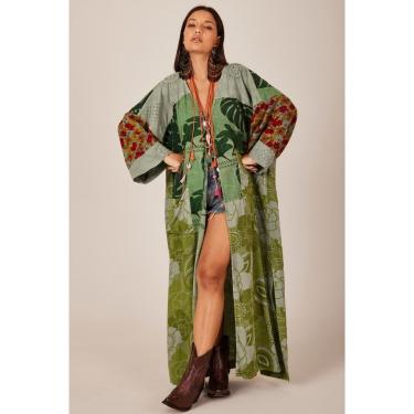 Imagem de Kimono Longo Broderie Patchwork Verde Patchwork Yacamim J4-Feminino