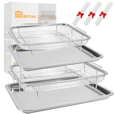 Imagem de vchin Cesta de fritadeira a ar para forno, cesta de fritadeira a ar, com conjunto de cesta e bandeja, fácil de limpar (39,6 cm x 29,5 cm e 12,8" x 9,6")