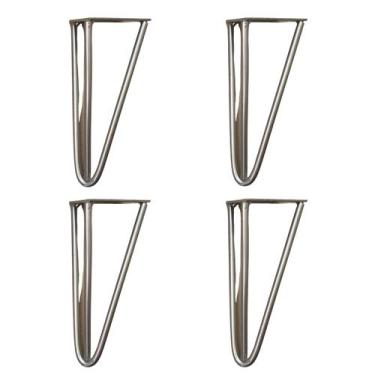 Imagem de Kit 4 Pés De Ferro 15cm Prata Hairpin Legs Para Puff Poltrona Mesa De 