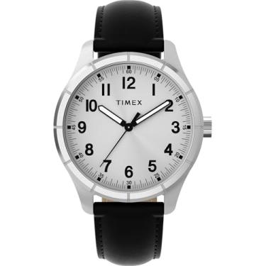 Imagem de Timex Relógio masculino Main Street 42 mm - pulseira preta, mostrador prateado, caixa prateada