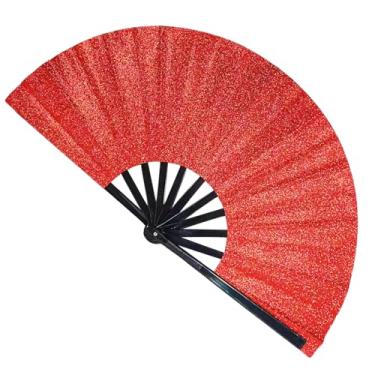 Imagem de JXXHXJG Grande ventilador dobrável de glíter, botas no chão, ventilador de mão brilhante, ventilador de clack para dança em linha, ventilador portátil com uma bolsa de pelúcia para roupas rave