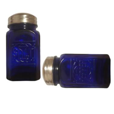 Imagem de Ritadeshop Saleiro e pimenteiro antiquados de vidro azul cobalto