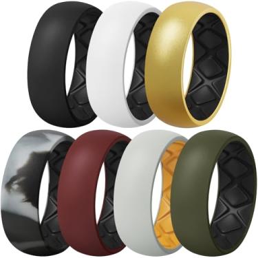 Imagem de Egnaro Anel de silicone masculino 1/4/5/6/7 multipack de alianças de casamento masculinas respiráveis de borracha de silicone com ranhuras de fluxo de ar, 15-15.5(23.8mm), Silicone, Sem pedra preciosa