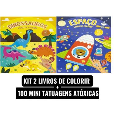 Imagem de Kit Livro Infantil de Colorir e 100 Tatuagem Maneiras Dinossauro e Esp