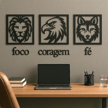 Imagem de Quadro Decorativo Sala Trio 20x20cm Foco Coragem Fé Decoração Para Qua