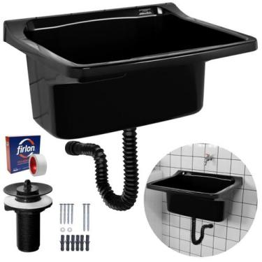 Imagem de Tanque Plástico 34L Lavanderia Preto + Sifão Universal - Astra