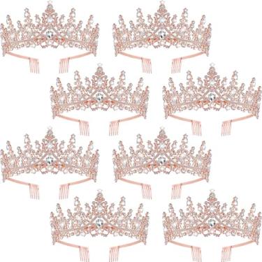 Imagem de Otoolling Tiaras e coroas femininas princesa cristal tiara coroa com pente strass acessórios de cabelo, Ouro rosa, tamanho �nico