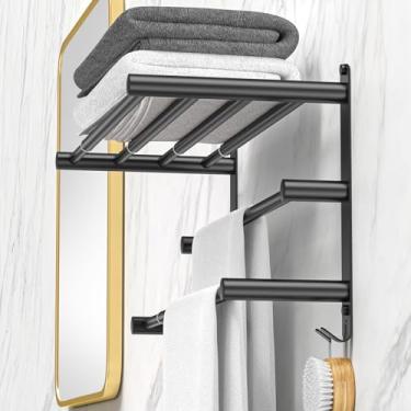 Imagem de CAXIMSY Barra de toalha ajustável preta para suporte de parede de banheiro 17-78 cm Suporte de toalha de banho adesivo de aço inoxidável para banheiro cozinha cabide de toalha duplo (toalheiro de 3