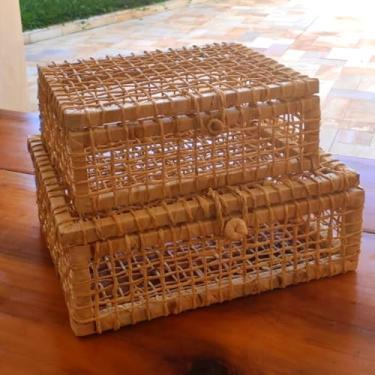 Imagem de Kit 2 Maletas Com Tampa Organizadora Cesta De Palha N3 E N4