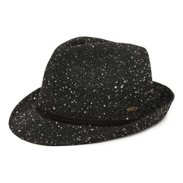 Imagem de Funky Junque Chapéus Fedora de palha para mulheres, FPS 50+, ajustável, aba curta, padrão de tecido, Lantejoulas - Preto, tamanho �nico
