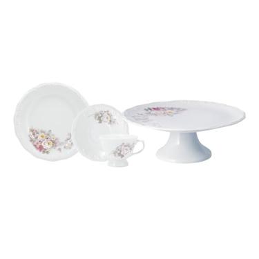 Imagem de Serviço de Bolo 19 Peças em Porcelana, Modelo Pomerode, com Relevo, Decoração Eterna, Porcelana Schmidt