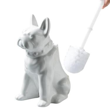 Imagem de Comeon Conjunto de escova de vaso sanitário e suporte de cerâmica para cães branco/preto, escova de limpeza de plástico para limpeza de banheiro, 35 cm x 16 cm (branco)