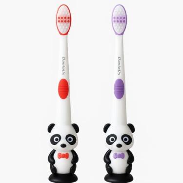 Imagem de Escova Dente Infantil Kit com 2 Unidades, Cerdas Macias, Cabeça Pequena, Cabo Anatômico, Limpeza Delicada para Gengivas Sensíveis - Ideal para Higiene Bucal Infantil (Vermelho/Roxo)