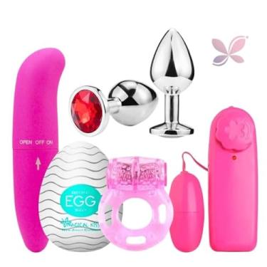 Imagem de Kit Sensual Íntimo com 5 Itens, Vibrador, Plug Anal, Masturbador, Anel