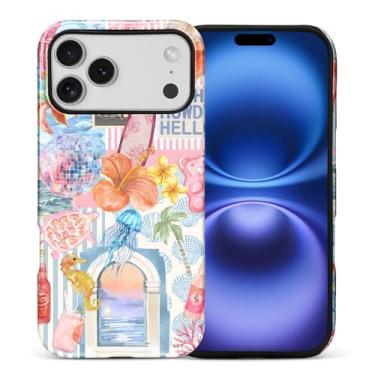 Imagem de ZHEGAILIAN Capa compatível com iPhone 16 (4g) Pro Max, capa rígida híbrida de 2 camadas para meninas meninos mulheres homens, concha praia água-viva fruta bebida colagem