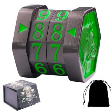 Imagem de ALOBGHDC Metal MTG Life Counter, Game Skull Life Counter MTG with High Grade Gift Box Packag for Board Games, Tabletop Cards Games, TTRPGs, Compatible with MTGs, Black Nickel Wheels with Green Numbers