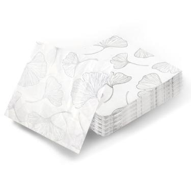 Imagem de AIPOKE Pacote com 80 guardanapos de papel descartável toalha de coquetel jantar decoração de festa, Silver Leaf, 6.5" x 6.5", 80