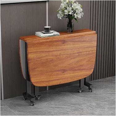 Imagem de Mesa De Jantar Dobrável Com Folha Suspensa, Mesa De Jantar Extensível De Madeira Com Roda Universal Mesa Multifuncional Economizadora De Espaço E Cadeiras Para, A (White), 120CM/47.2 INCHES