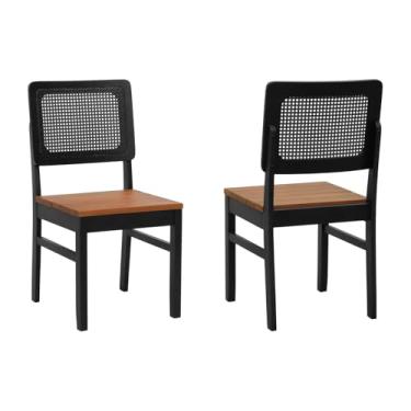 Imagem de Kit 2 Cadeiras Madeira Maciça Lyon Encosto Telinha - Preto - Assento Ripado Amêndoa