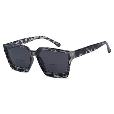 Imagem de Eyekepper Óculos de leitura bifocais femininos - Óculos de leitura bifocais elegantes lentes transparentes armação grande, Lente cinza tartaruga-cinza, 1.75