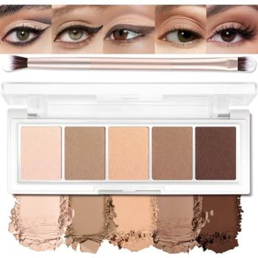 Imagem de LSxia Paleta de sombras fosca de 5 cores com pincel - paleta de sombras de olhos castanho-acastanhado neutro, sombra natural à prova d'água em tons frios para olhos verdes, azuis e marrons e maquiagem