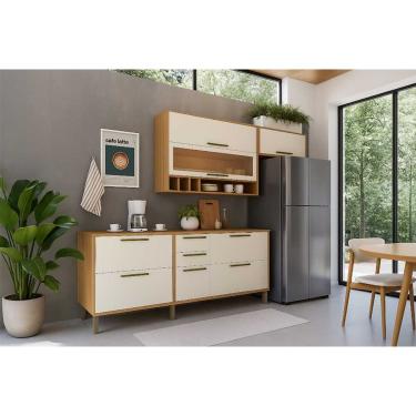 Imagem de Cozinha Completa Syrah 4 Peças (2Aéreos+2Balcões) C4P248 Amendoa/Off White - Ronipa