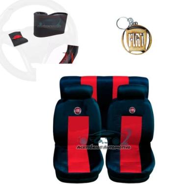 Imagem de capa banco carro couro vermelho+capa volante p uno 2014 - gj acessorio