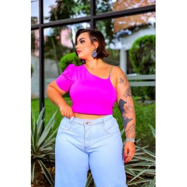 Imagem de Calça jeans feminina wide leg pantalona lavagem clara lisa plu size re