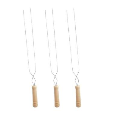 Imagem de 3Un Espeto Duplo Inox Cabo Madeira Churrasco 65Cm Aço - Araminas