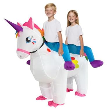 Imagem de JINSTABAG Fantasia inflável infantil de unicórnio para duas pessoas, fantasia divertida de Halloween para meninos e meninas [1,2 m - 1,5 m]