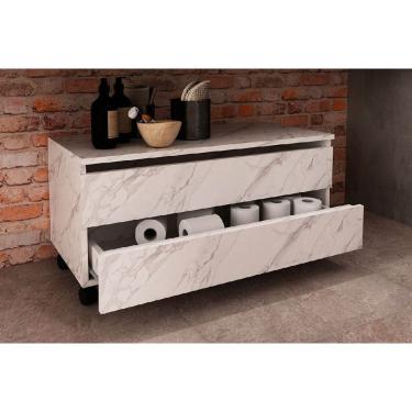 Imagem de Bancada de Banheiro BN3603 2 Gavetas c/ Rodízio cor Mármore Branco - Tecno Mobili