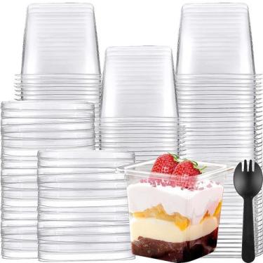 Imagem de Copos de parfait de sobremesa de plástico com tampas, pacote de 350 ml
