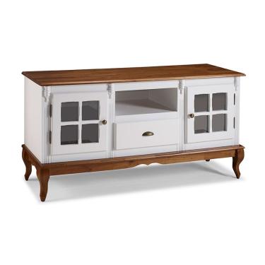 Imagem de Rack para Sala com Pés Luis XV 2 Portas 1 Gaveta e Nicho Hannover 60811- Branco/Imbuia