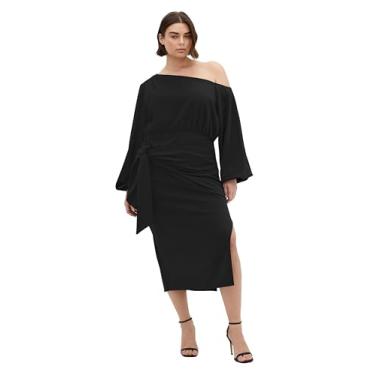 Imagem de City Chic Vestido feminino plus size - Alysia Tie Front Midi, Preto, 50