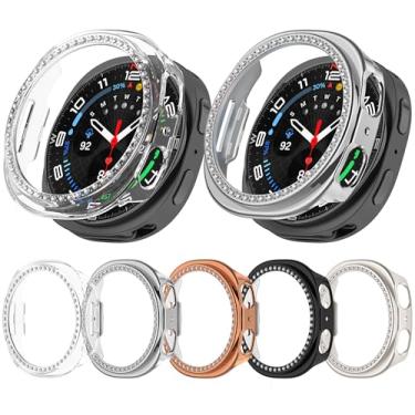 Imagem de Compatível com Samsung Galaxy Watch 8 44 mm 40 mm capa de diamante brilhante PC bumper capas protetoras mulheres homens cristal brilhante strass capa acessórios para smartwatch (5 unidades, 44 mm)
