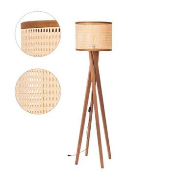 Imagem de Luminária Abajur Cúpula Palha Indiana Pés Madeira Linha Alta - D+7 Mov