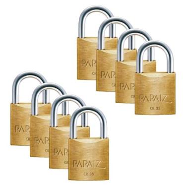 Imagem de Kit com 8 cadeado papaiz cr 35mm latão maciço com chaves