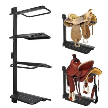 Imagem de Suporte para sela, suporte de selim resistente de 4 níveis, suporte de selim removível para selas de estilo ocidental, armazenamento de aderência de cavalo, suporta até 136 kg, preto (liga de aço)