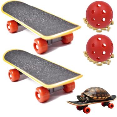 Imagem de Lengnuantazhi Conjunto de 2 skates de tartaruga e bolas de petisco, mini répteis de caminhada, acessório de skate rápido, brinquedo de treinamento divertido para brincar de papagaio (vermelho)
