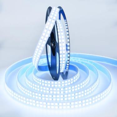 Imagem de HAASHADA Fita de LED de fileira dupla, luz do dia branca 6500K superbrilhante regulável CC 12 V 16,4 pés/5 m SMD 5054 1200 LEDs fita de fita de fita à prova d'água para decoração de sala de casa