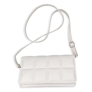 Imagem de Bolsa tiracolo pequena acolchoada feminina bolsas e carteiras de couro PU cor sólida bolsa de ombro única bolsa quadrada, Branco, 8.07*4.72*2.75