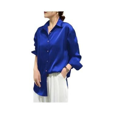 Imagem de Camisas Elegantes Casuais Femininas De Manga Longa Com Acabamento Em C