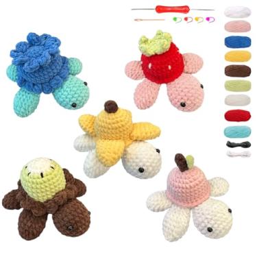 Imagem de YAMAXIN Kit de crochê de tartaruga Amigurumi para iniciantes – Conjunto de artesanato de animais com ferramentas, instruções e fios coloridos – Brinquedo de pelúcia fácil de fazer presente para